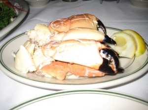 A plate of "select" stone crab claws at Joe's in Miami